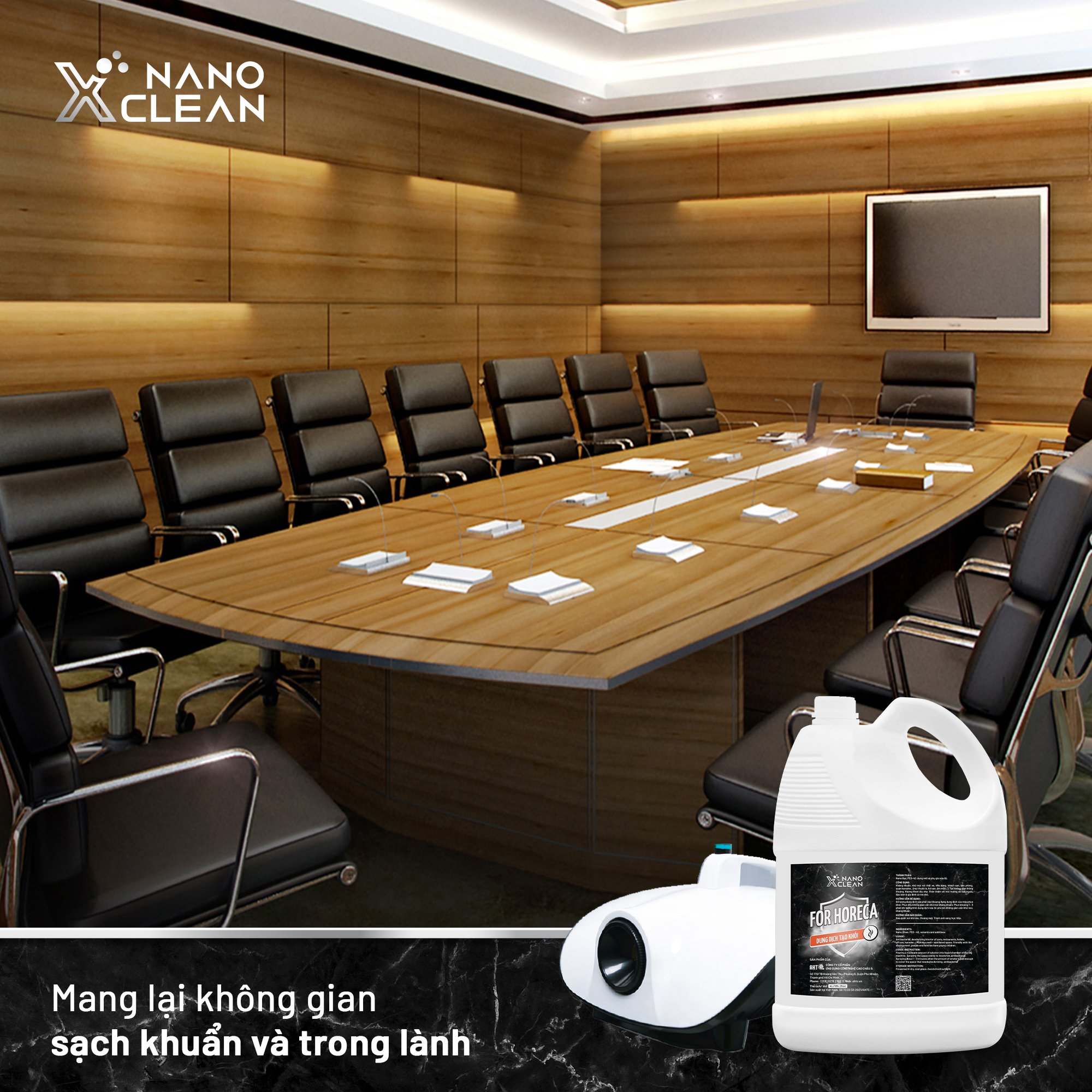 Dung dịch phun khói khử mùi ô tô Nano Xclean For Horeca 4L Dùng Với Máy Phun Khói-Kháng Khuẩn, Khử Mùi Mốc, Mùi Ẩm, Mùi Hôi Không Gian Nhà Hàng-Nano Bạc AHTC