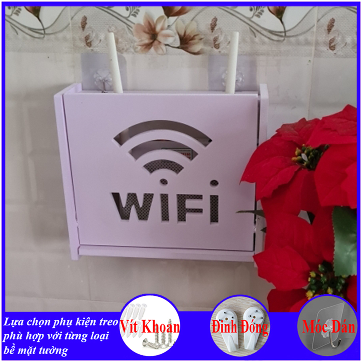 Kệ treo tường, kệ đặt modem wifi, đầu thu kỹ thuật số, remote, điện thoại, chất liệu gỗ Pitech cao cấp màu trắng - B011