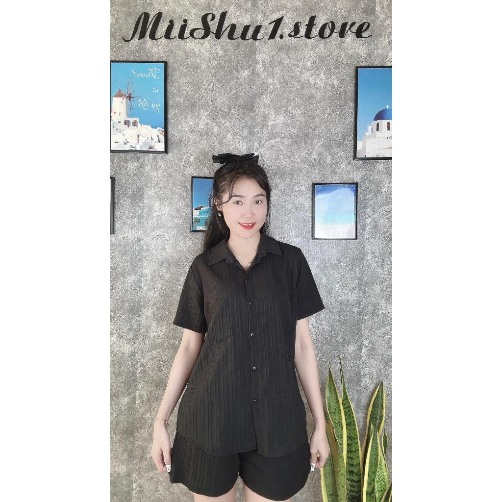 SET ÁO SƠMI XẺ LƯNG CỘT NƠ KÈM QUẦN SHORT NĂNG ĐỘNG TRẺ TRUNG