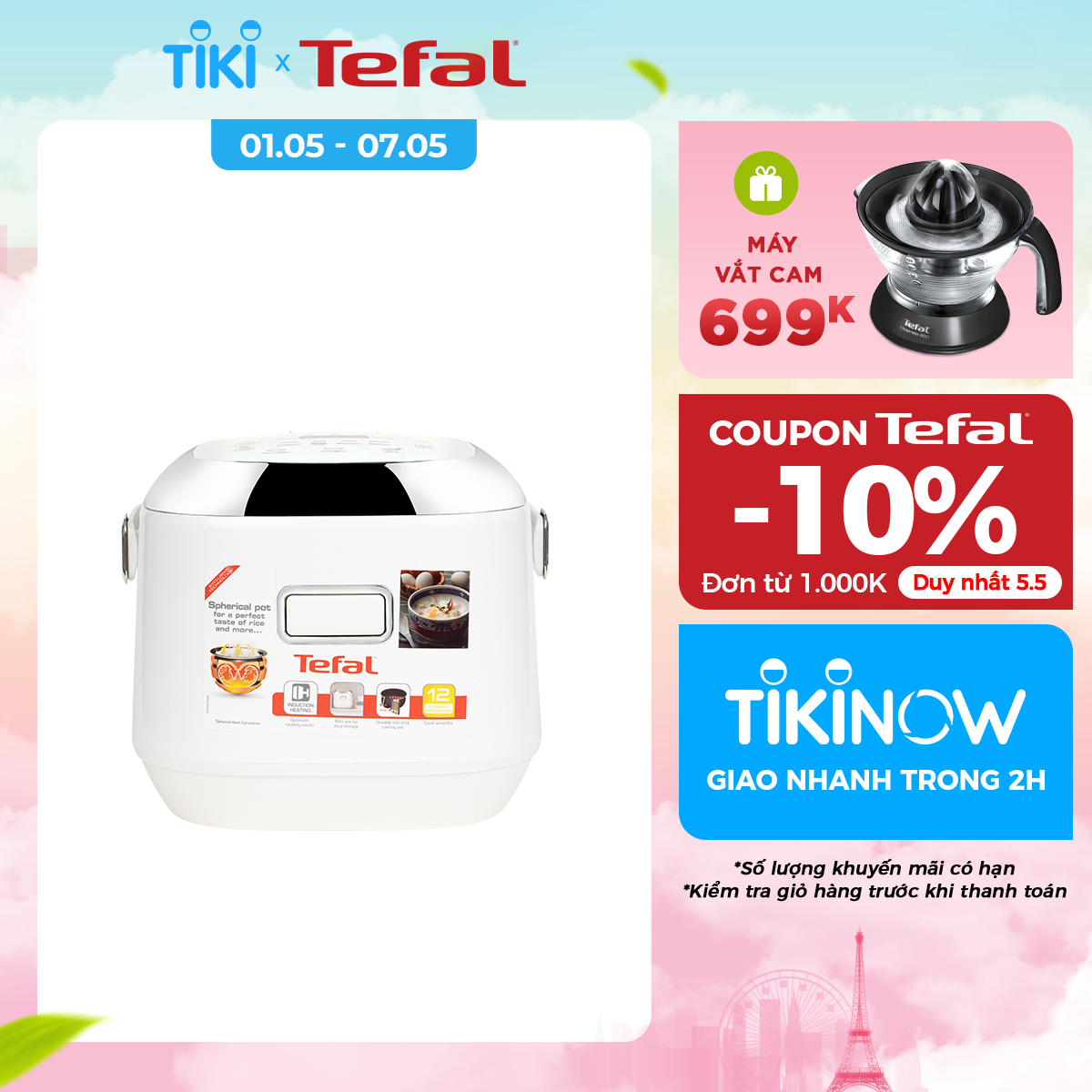 [MỚI RA MẮT] Nồi cơm điện tử cao tần Tefal mini 0.7L RK604165 - Hàng chính hãng