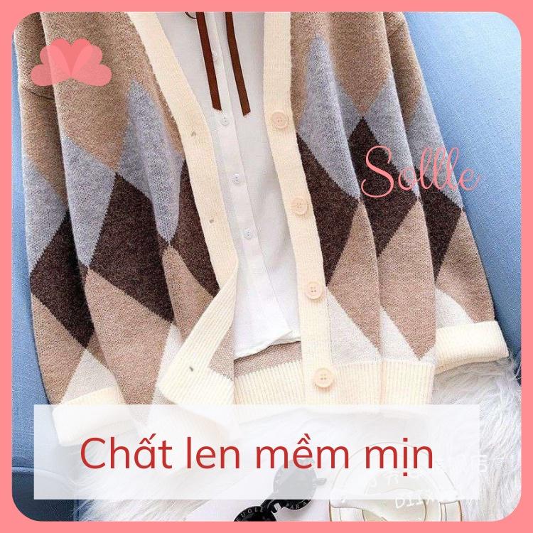 Áo khoác cardigan nữ dáng rộng thổ cẩm len trám mềm mịn phong cách Hàn Quốc Sollle