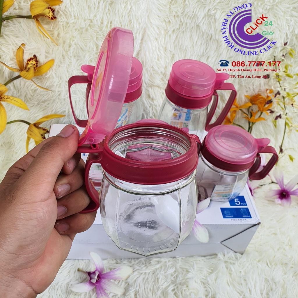 Bộ 5 Lọ/Hũ Đựng Gia Vị Thủy Tinh Có tay Cầm - Hàng Cao Cấp