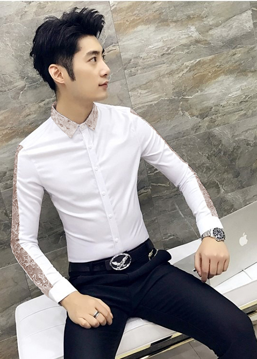 Áo Sơ Mi Nam Dài Tay Phối Ren Cổ Trẻ Trung