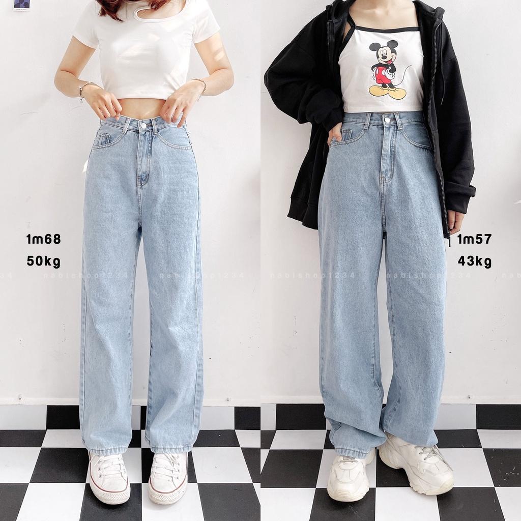 Quần Ống Rộng Suông Nữ Lưng Cao Vải Jeans Trơn Mã 3100 + 3121 (ẢNH THẬT) - Nabishop1234