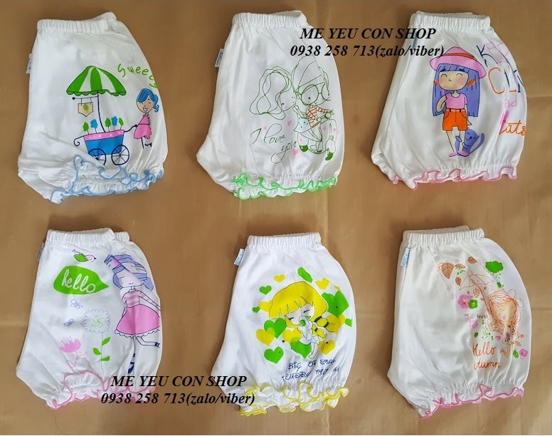 (8-16kg) QUẦN ĐÙI PHỒNG COTTON TRẮNG IN HÌNH DỄ THƯƠNG CHO BÉ GÁI JOU