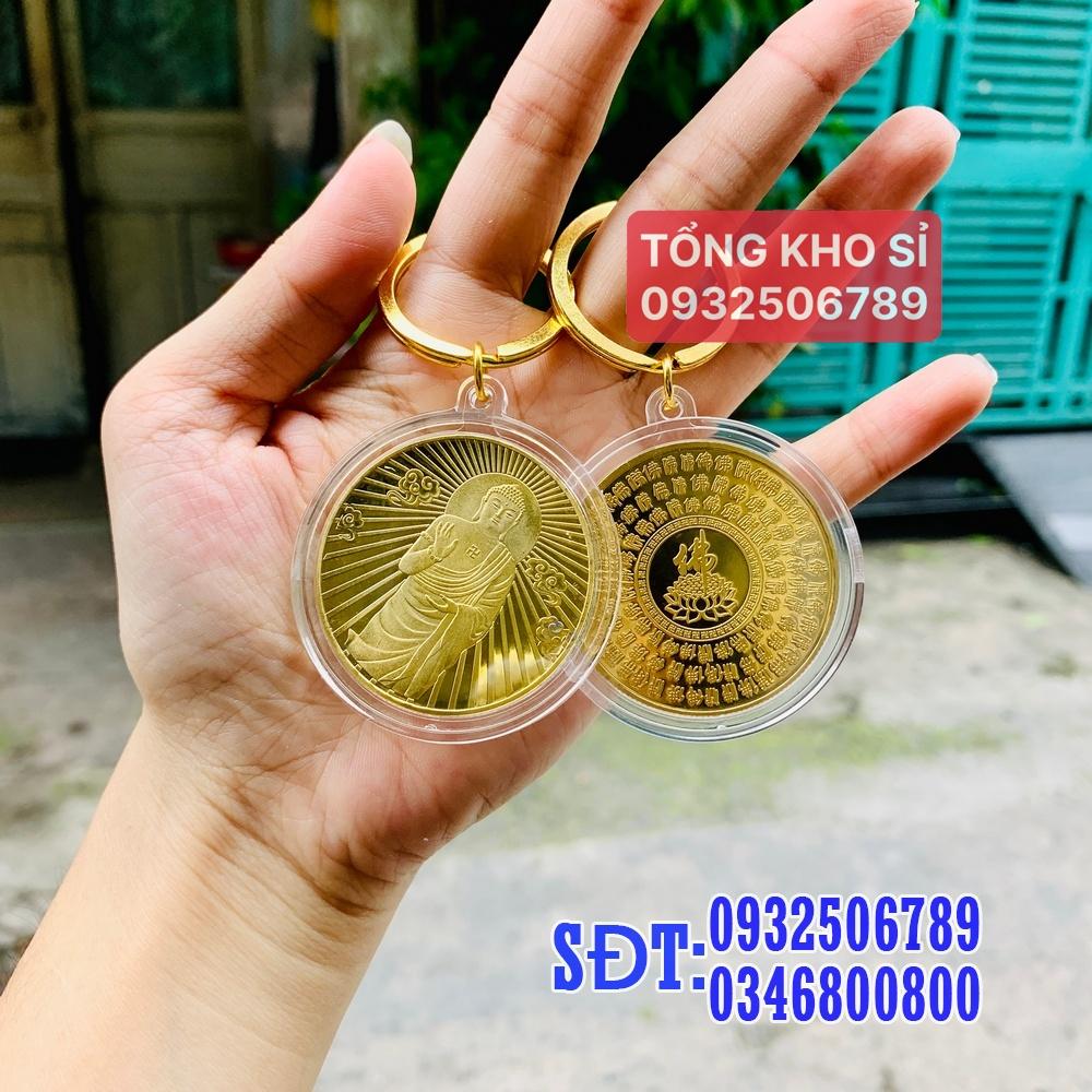 Móc khóa nhà, xe máy Đồng Xu Đức Phật, Phật Tổ Như Lai Mạ Vàng Quà Tặng Bình An May Mắn, mẫu Đứng, Tiền lì xì tết 2023 , NELI