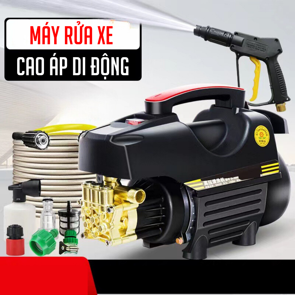 Máy rửa xe cáo áp 3000W, Lõi đồng, Máy rửa xe Mini bảo hành 24 tháng, Máy xịt rửa gia đình tặng bình bọt tuyết-K1862