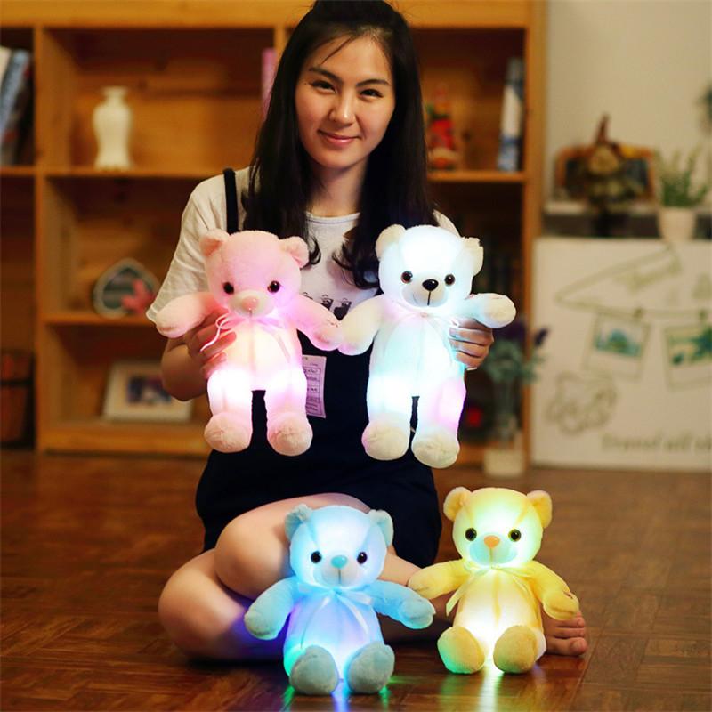 30/50CM Dạ Quang Phát Sáng Đèn LED Sang Trọng Con Thú Nhồi Bông Mềm Gấu Bông Phát Sáng Neon Đồ Chơi Gối Búp Bê Bé Gái trẻ Em Quà Tặng Sinh Nhật Giáng Sinh