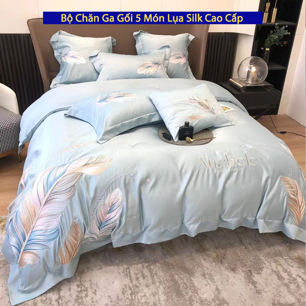 Bộ Chăn Ga Gối Đệm 5 Món Lụa Silk Anabele Cao Cấp Chuẩn Khách Sạn 5 Sao Bộ Drap Ra Ga Nệm Trải Giường