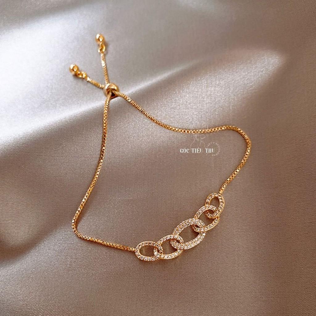 Lắc Tay Hợp Kim Mặt Xích Tròn Đính Đá - Trang Sức Phong Cách Hàn Quốc Nhẹ Nhàng Sang Trọng
