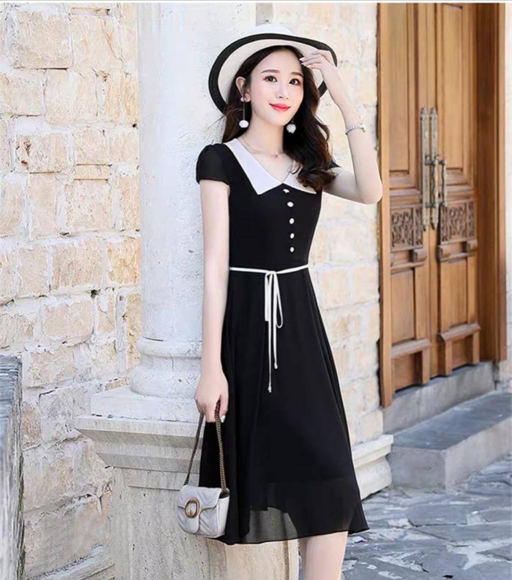 ĐẦM XÒE CHIFFON CỔ SEN TRẮNG