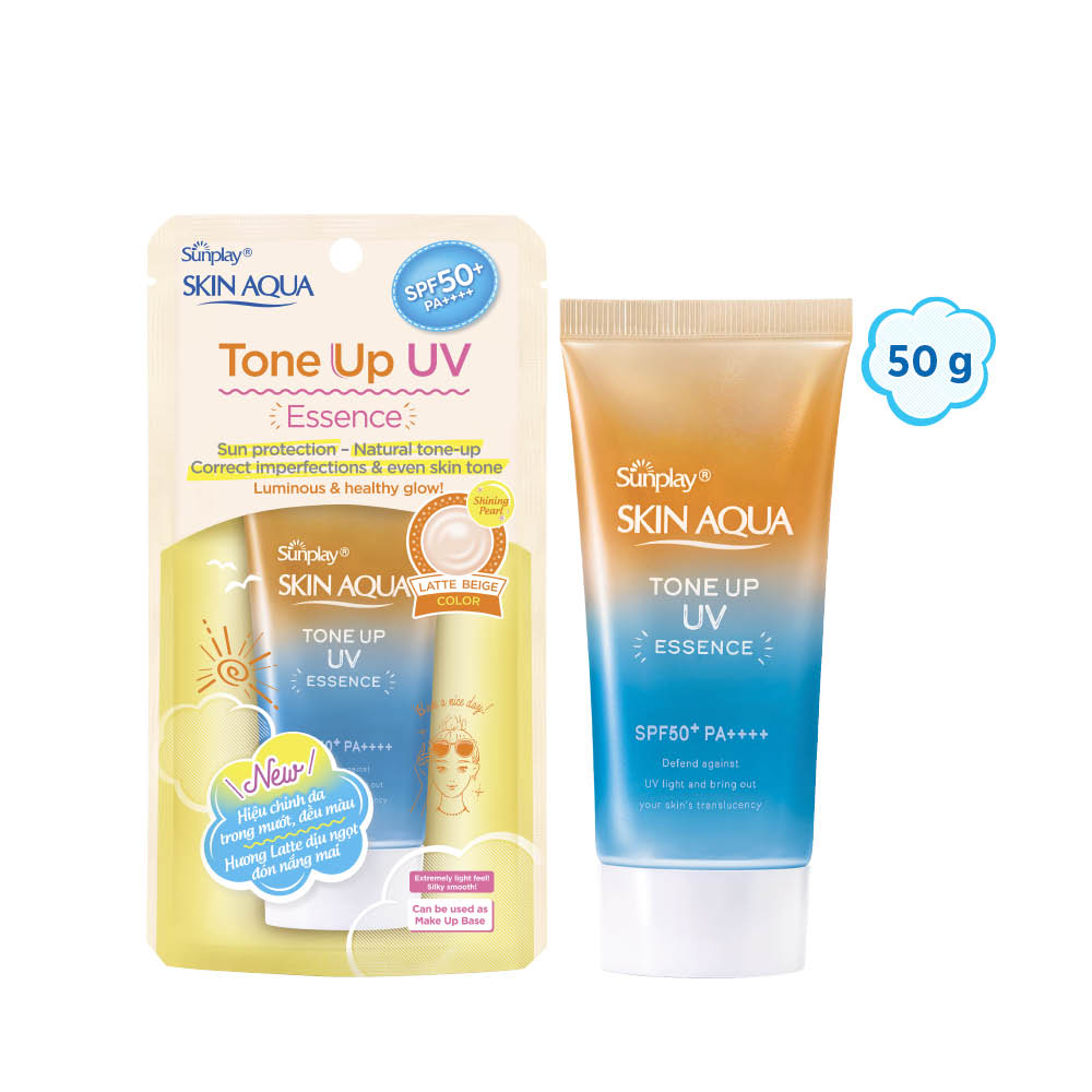 Kem chống nắng nâng tông Skin Aqua Tone up Latte Beige cho mọi tông da, dạng tinh chất Sunplay Skin Aqua Tone Up UV Essence Latte Beige SPF 50+ PA++++ 50g