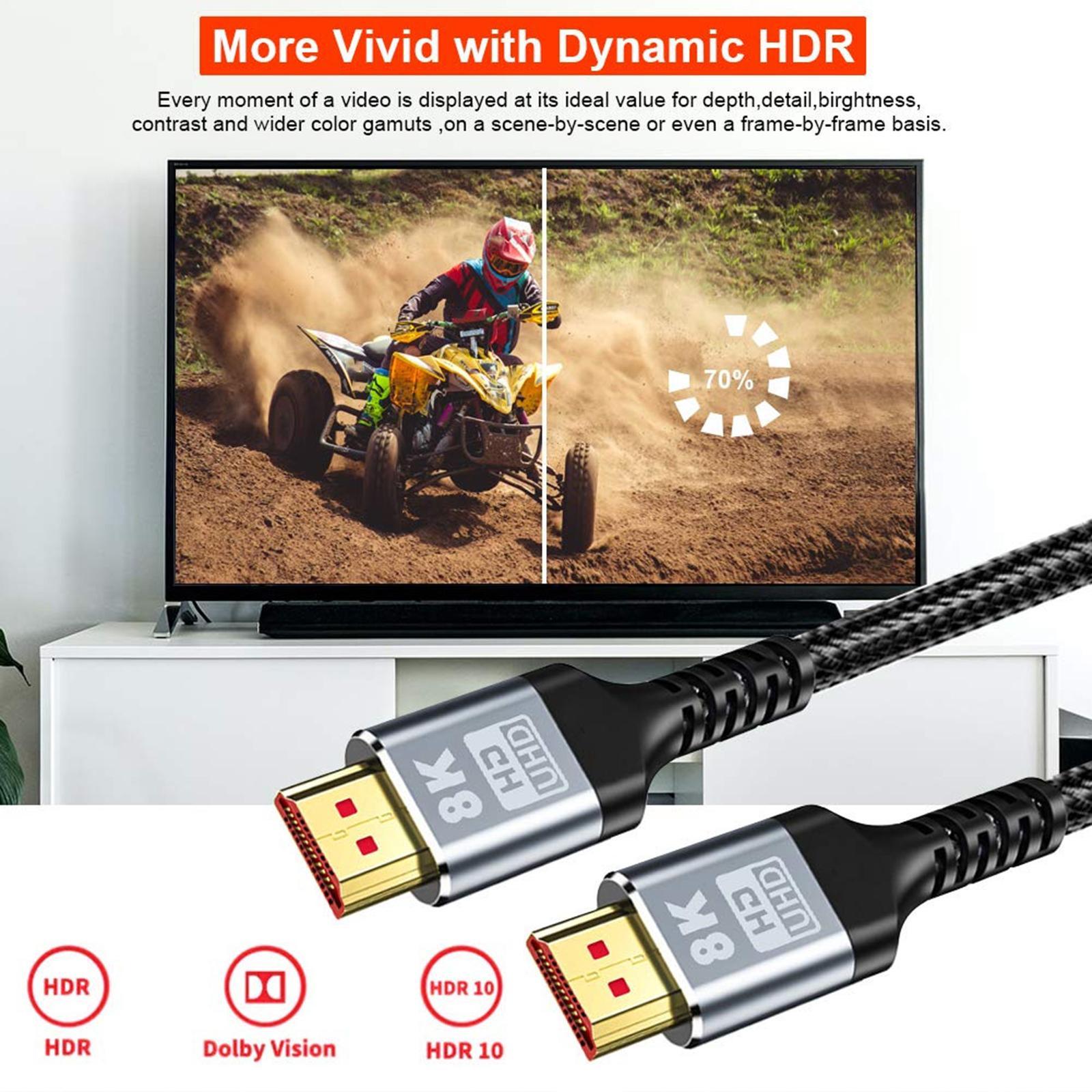 8K HDMI Cable 2.1, 48Gbps Audio Video HD Cable for UHD TV Laptop Game Consoles Projector