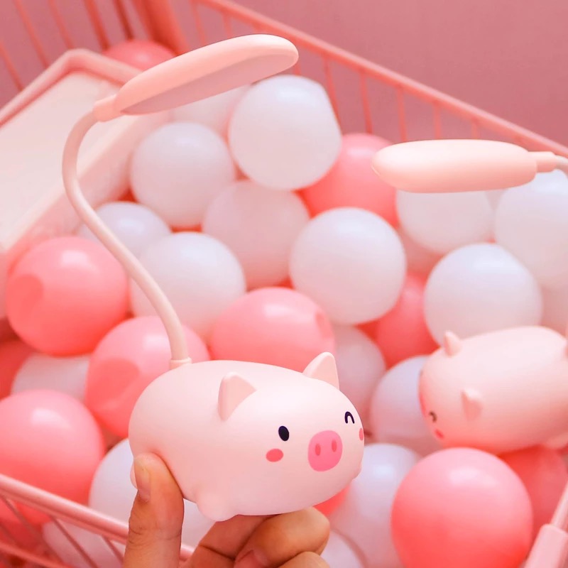 Đèn led để bàn sạc usb hình thú dễ thương - Heo - Hồng