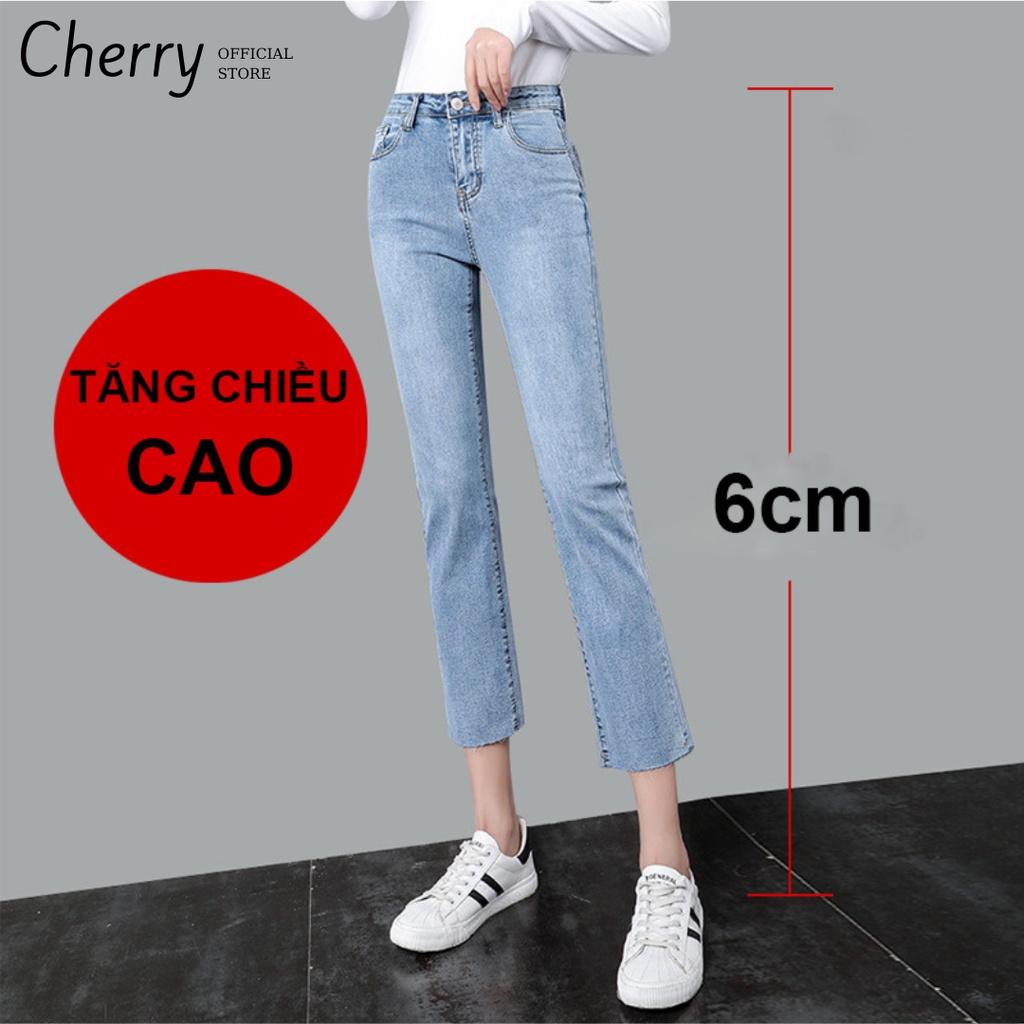 Quần jean nữ ống đứng dáng lửng co giãn cao cấp phong cách Hàn Quốc, quần bò nữ ống ngắn suông có co giãn CHERRY T030