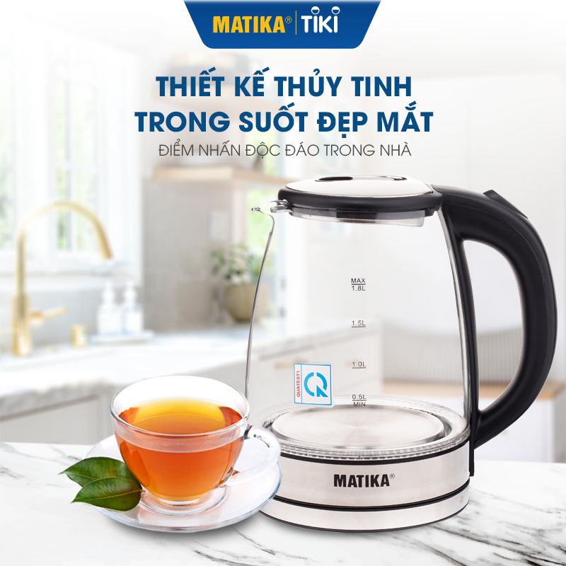 Ấm Siêu Tốc Thủy Tinh MATIKA 1.8L MTK-35 - Hàng Chính Hãng