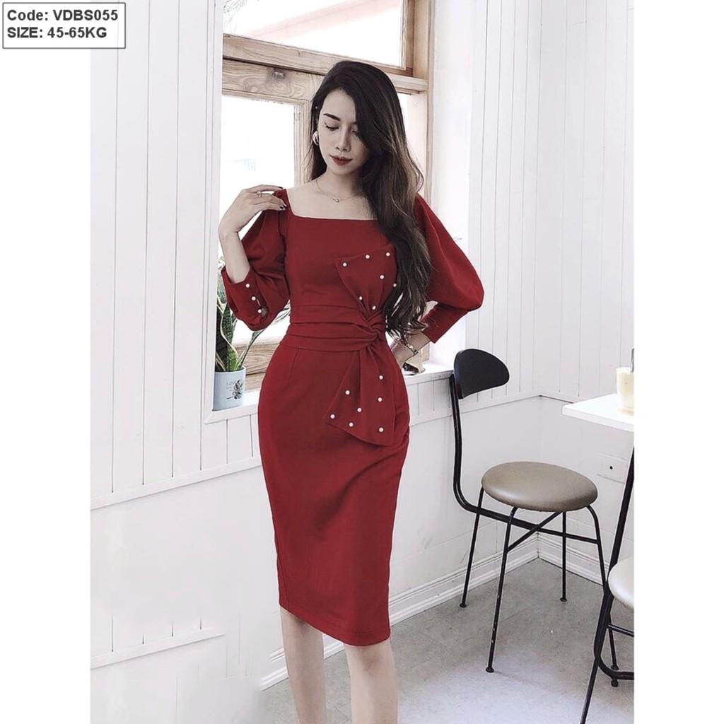 Đầm nữ tay dài phối nơ to Freesize từ 55 đến 65kg VDBS055185