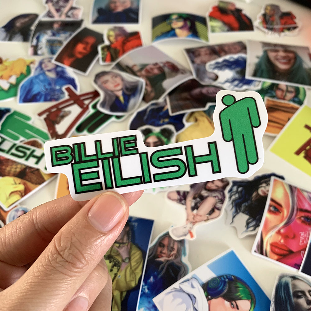 Sticker Billie Eilish Dán Trang Trí - Chất Liệu PVC Cán Màng Chất Lượng Cao Chống Nước, Chống Nắng, Không Bong Tróc Phai Màu