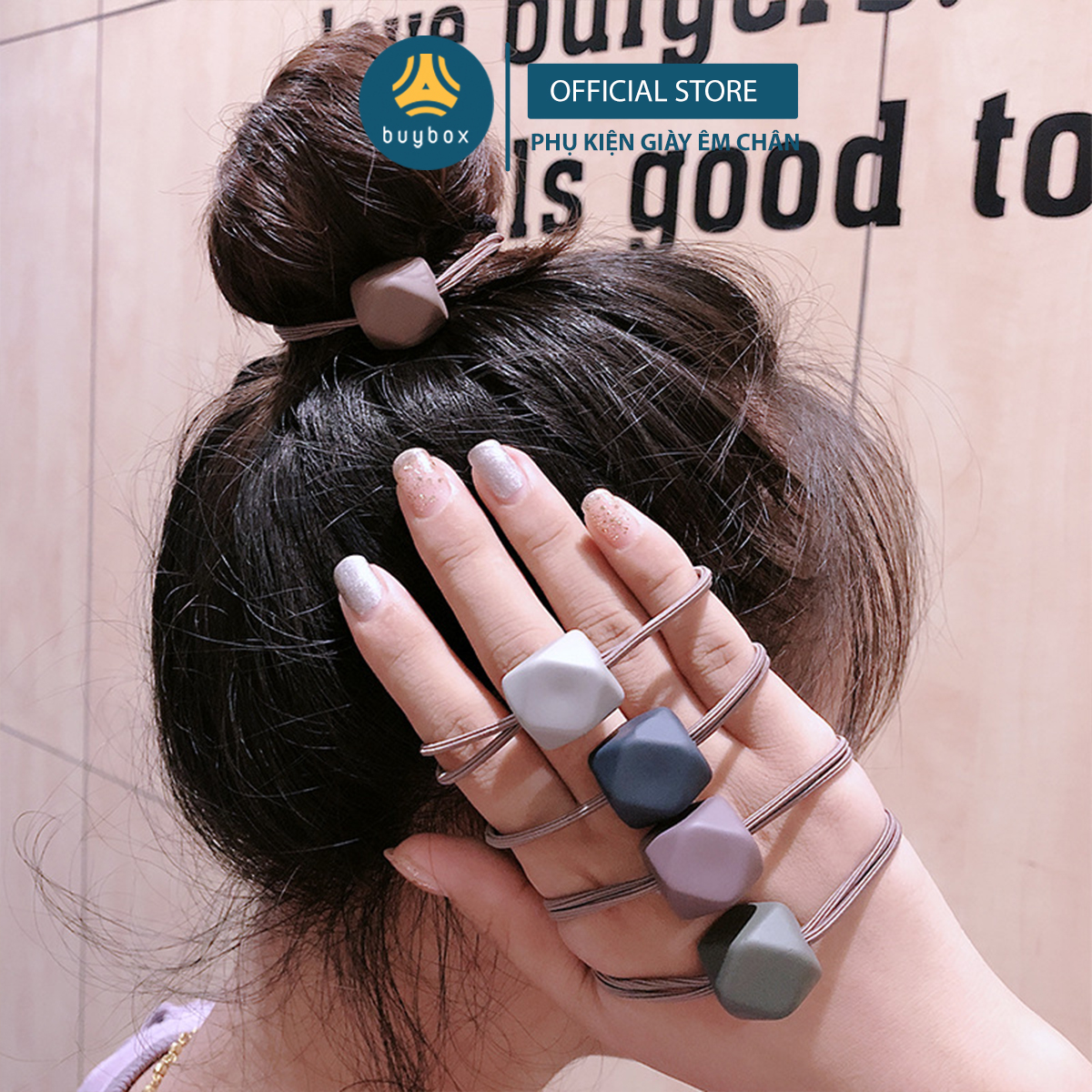 Dây buộc tóc đính hình khối phong cách Hàn Quốc thanh lịch, chất liệu co dãn tốt, tránh tình trạng gãy tóc - Buybox - BBPK306