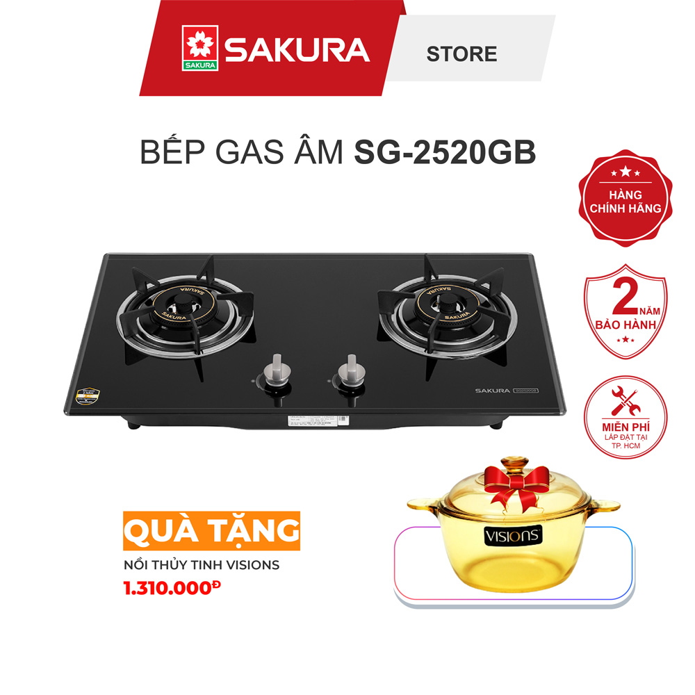 Bếp Gas Âm Mặt Kính SAKURA SG-2520GB  - Hàng Chính Hãng