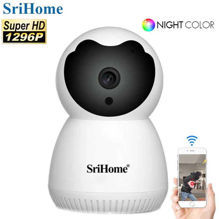 Camera Srihome SH036 Camera quan sát WiFi Super HD 1296P - Chế độ ban đêm đủ màu - Hàng Nhập Khẩu