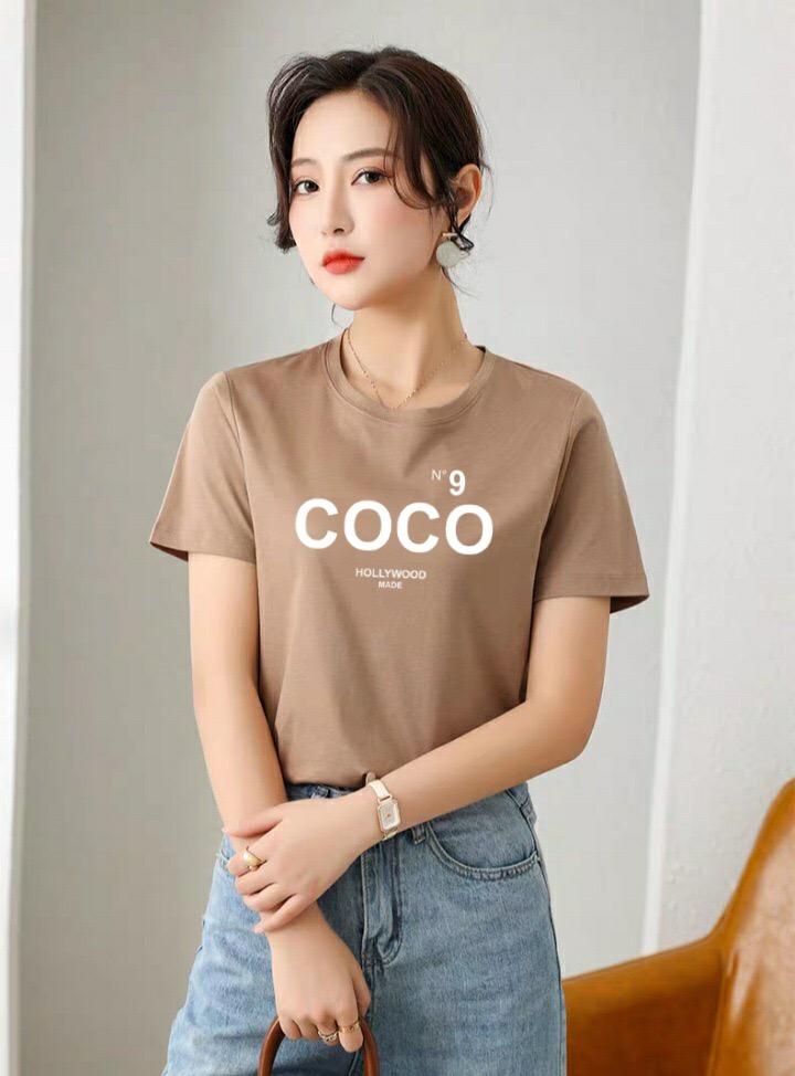 Áo thun nữ MXM cổ tròn in chữ COCO thun 4 chiều form suông từ 40-55kg