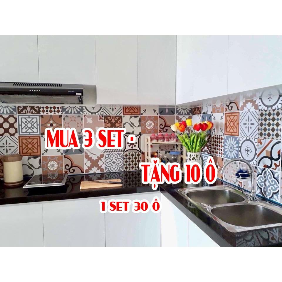 Decal gạch bông dán bếp hoa văn - Mua 3 set tặng 1 set 18 ô 20x20cm