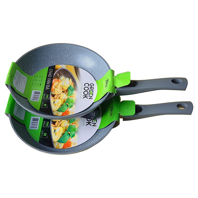 Chảo chống dính vân đá đáy từ đa năng 2 trong 1 Green Cook mẫu mới cán liền-hàng chính hãng