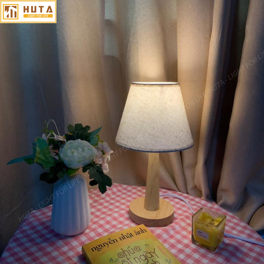 Đèn Ngủ Gỗ HUTA Light For Life G2 Chao Nón Vintage Dễ Thương, Decor Trang Trí Phòng Ngủ, Điều Chỉnh Độ Sáng, Bóng Led Sáng Vàng Tiết Kiệm Điện