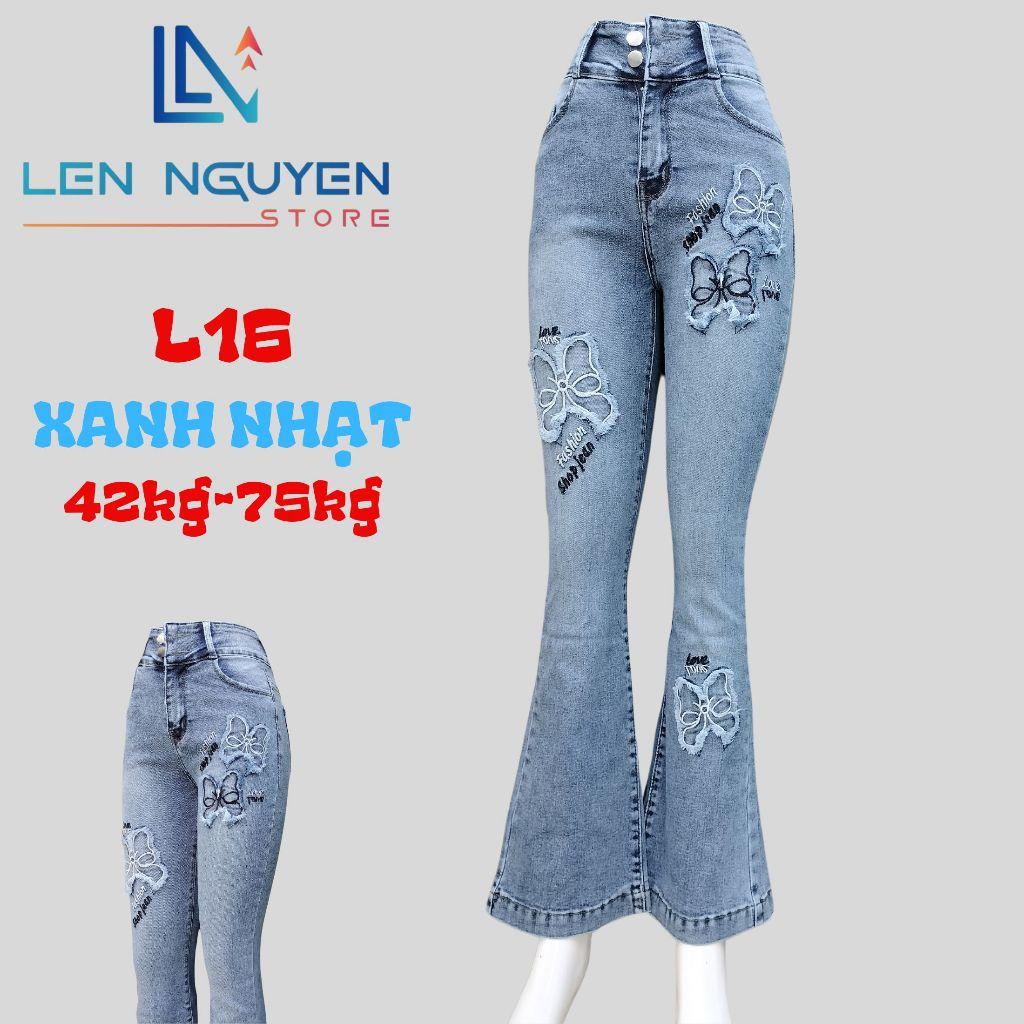 L16_Quần jean nữ, loe, lưng cao, quần bò nữ dáng ôm, quần rin nữ có big size, cho 42kg đến 75kg,LEN NGUYEN STORE - Xanh Đậm