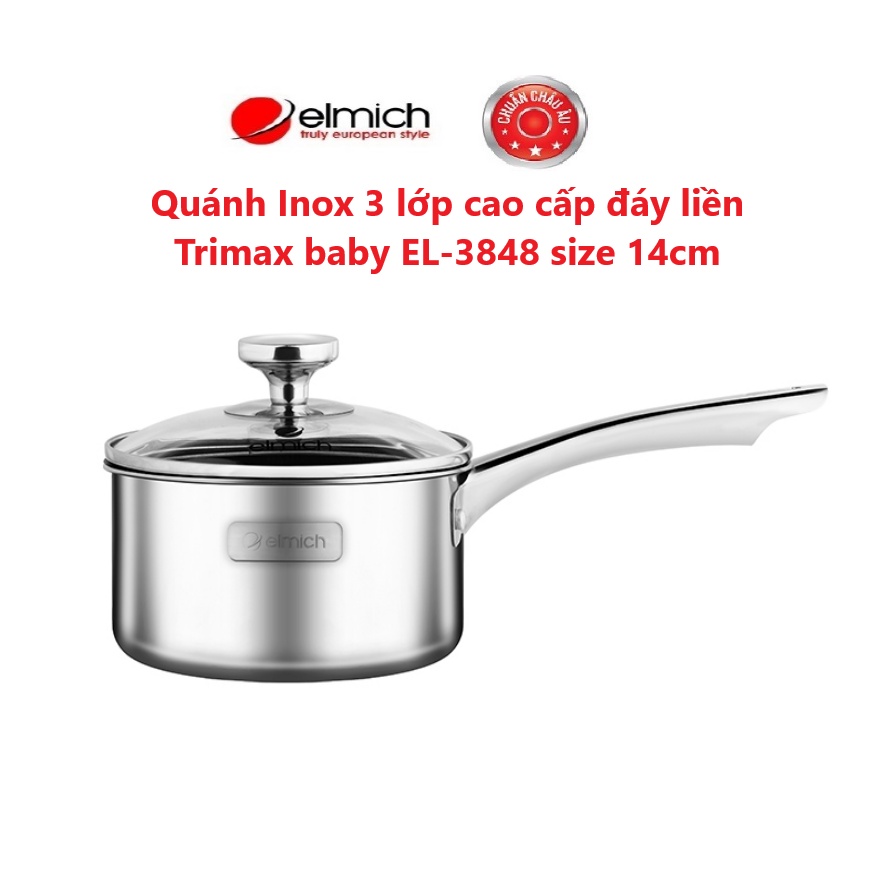 Quánh Inox Nguyên Khối Elmich Baby EL-3848 14cm, Hàng Chính Hãng, Dùng Được Mọi Loại Bếp, Công Nghệ Stop Hot - JoyMall