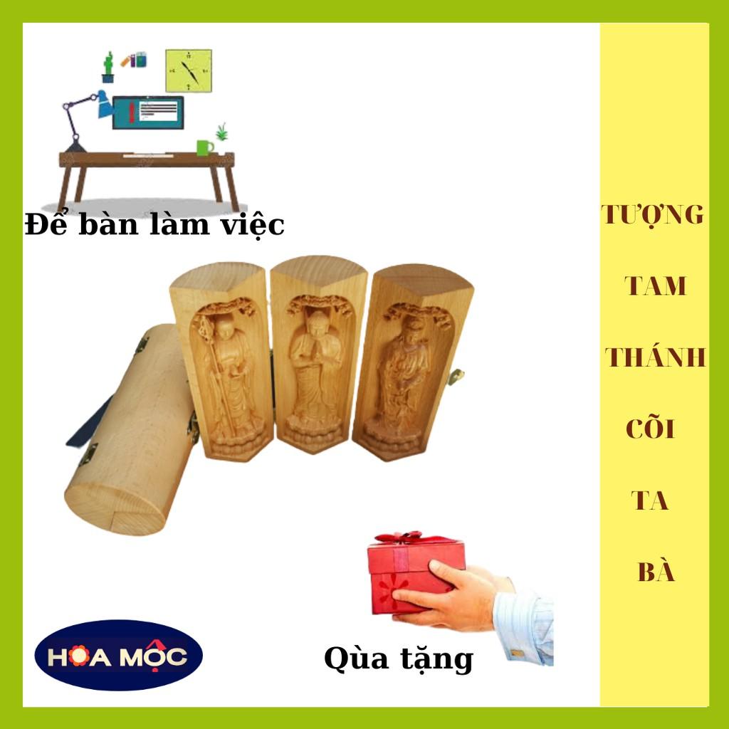 Tượng Gỗ Tam Thánh Ta Bà Phật Thích Ca - Bồ Tát Địa Tạng. Tượng Để Bàn Làm Việc, Quà Tặng