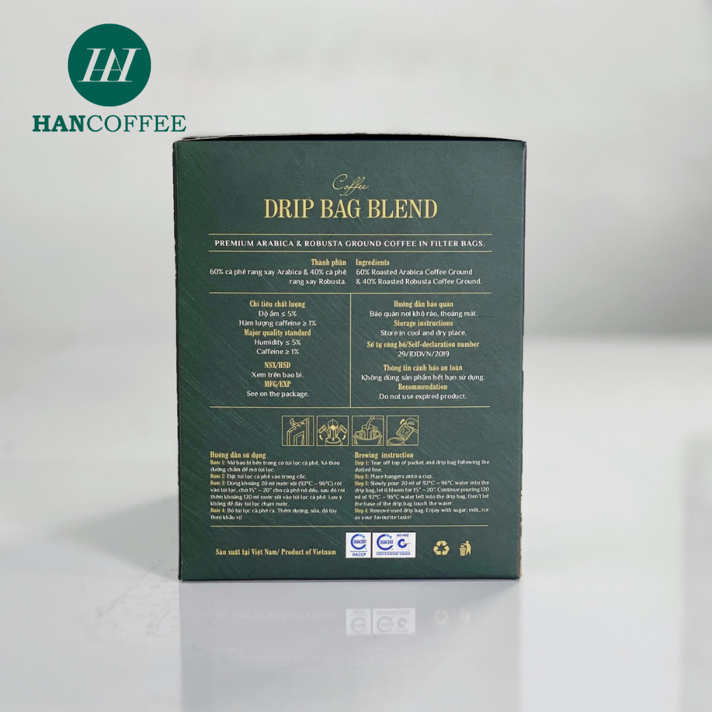 Cà Phê phin HANCOFFEE Giấy Túi Lọc Nguyên Chất Tiện Lợi Blend Đắng Nhẹ, Ngọt Sâu Hộp 5/10 gói - HND2(S