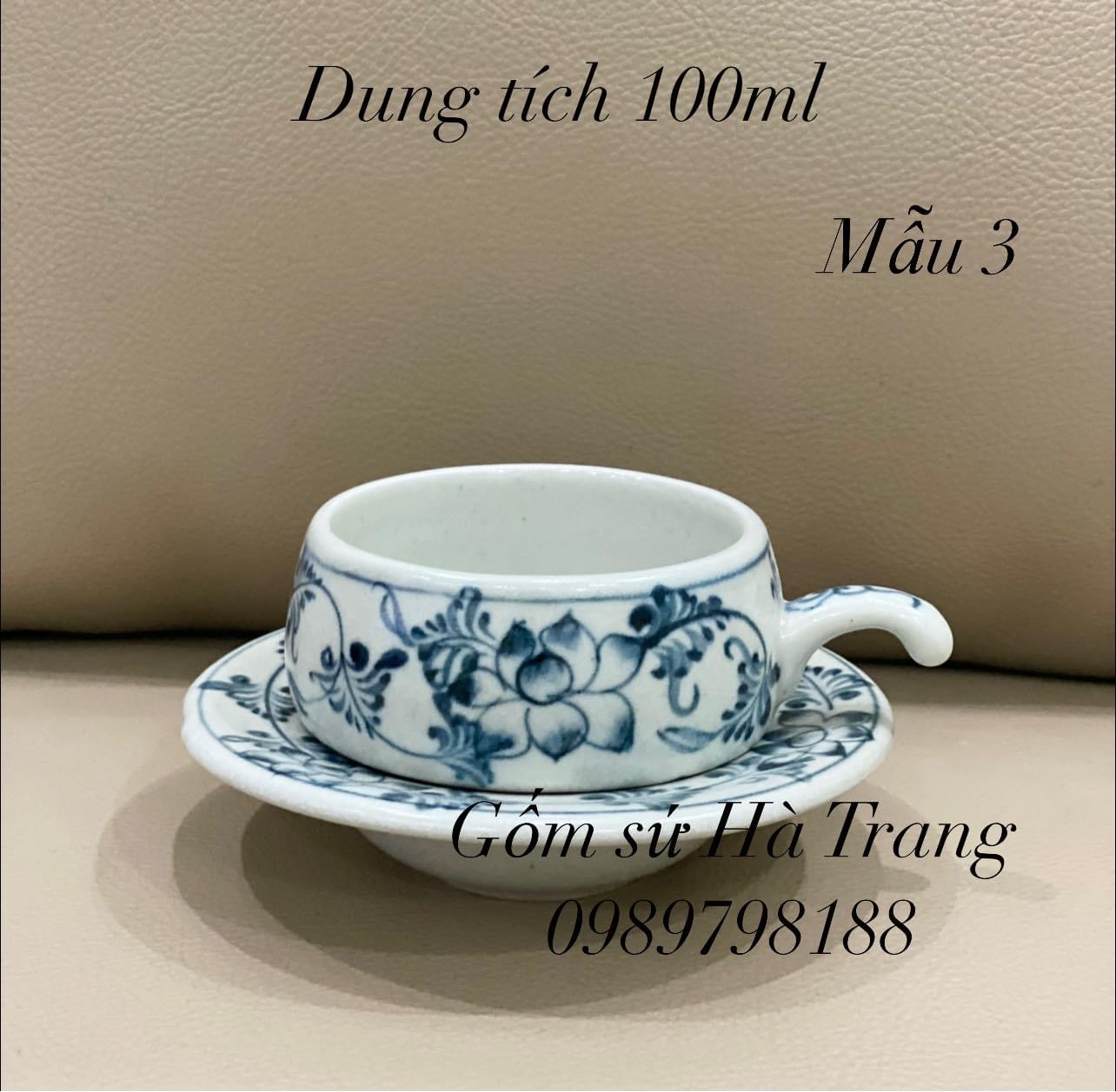 Bộ tách cafe nóng gốm sứ Bát Tràng cao cấp vẽ tay xuất dư hoạ tiết sen dung tích 100ml