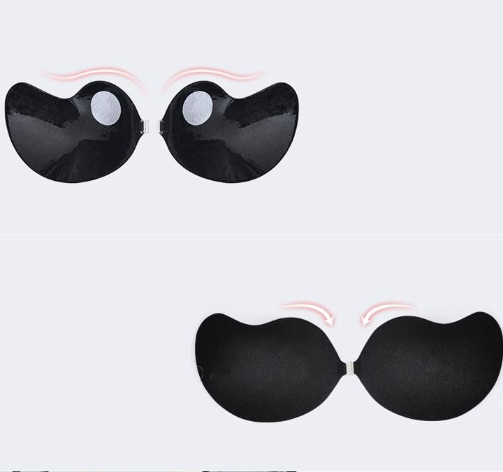 Áo lót nữ, áo bra dán nâng ngực tạo khe khóa cài trước - Đen