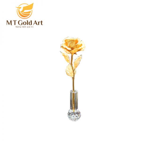 Bông hoa hồng dát vàng 25cm MT Gold Art- Hàng chính hãng, trang trí nhà cửa, phòng làm việc, quà tặng sếp, đối tác, khách hàng, tân gia, khai trương