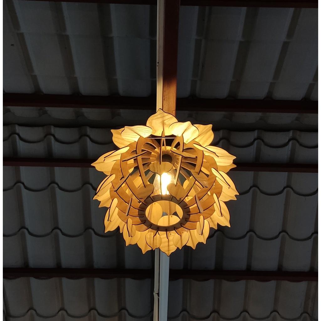 Đèn gỗ trang trí hình hoa sen thả trần, decor phòng khách,quán ăn,quầy bar cafe GD1411