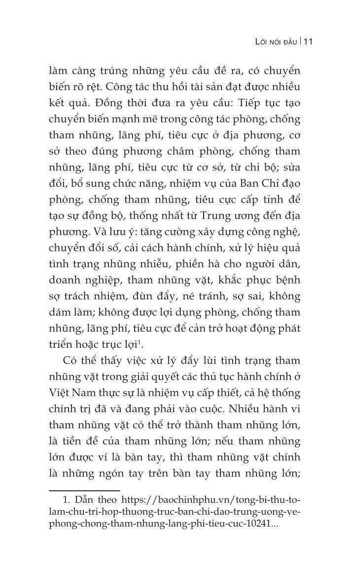 Một số giải pháp đẩy lùi tình trạng tham nhũng vặt trong giải quyết các thủ tục hành chính ở nước ta hiện nay (Sách chuyên khảo)