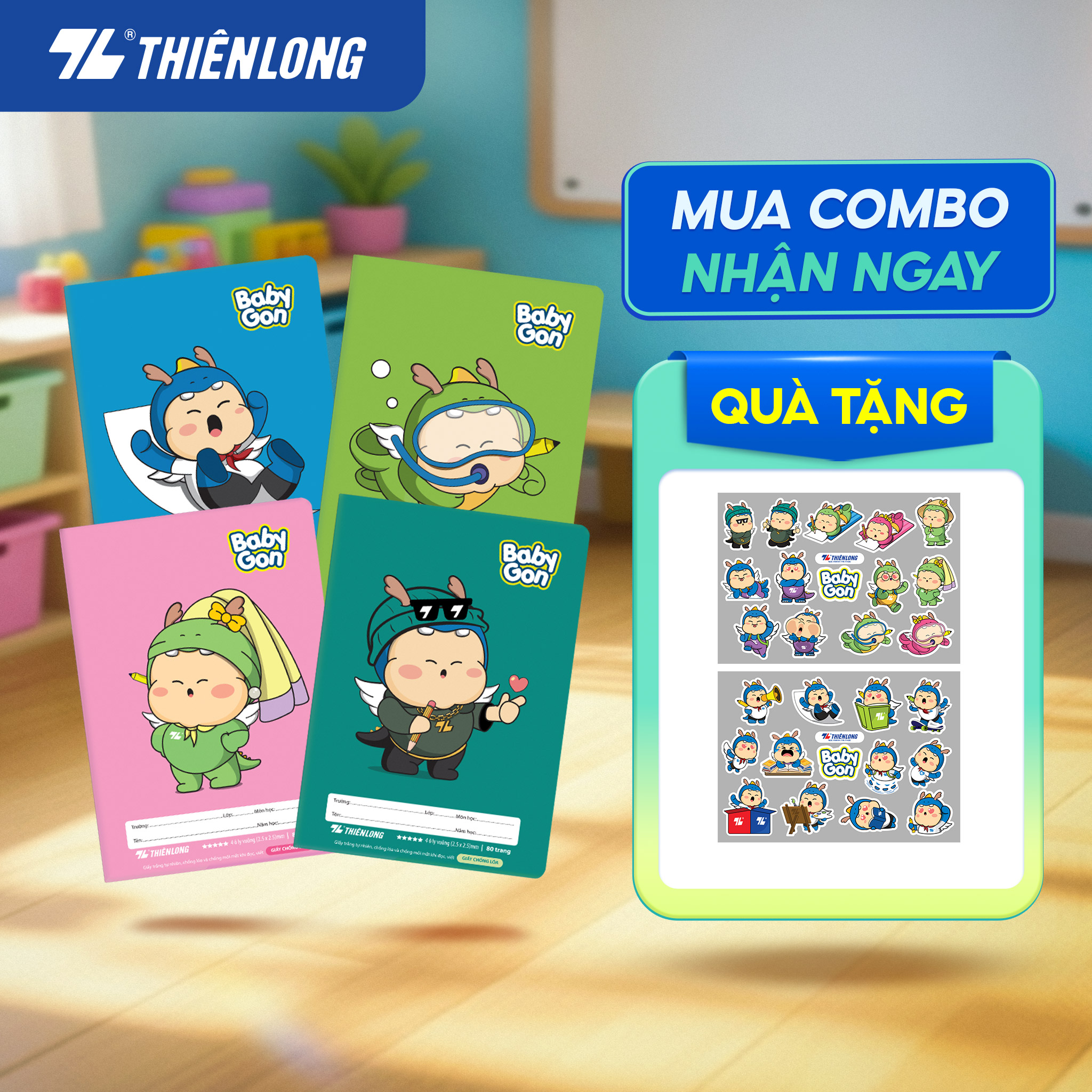 [TẶNG 01 CUỐN] Combo 5 Tập học sinh 80 trang 4 ô ly vuông 2.5mm 100gsm NB-123 Thiên Long - Mẫu ngẫu nhiên