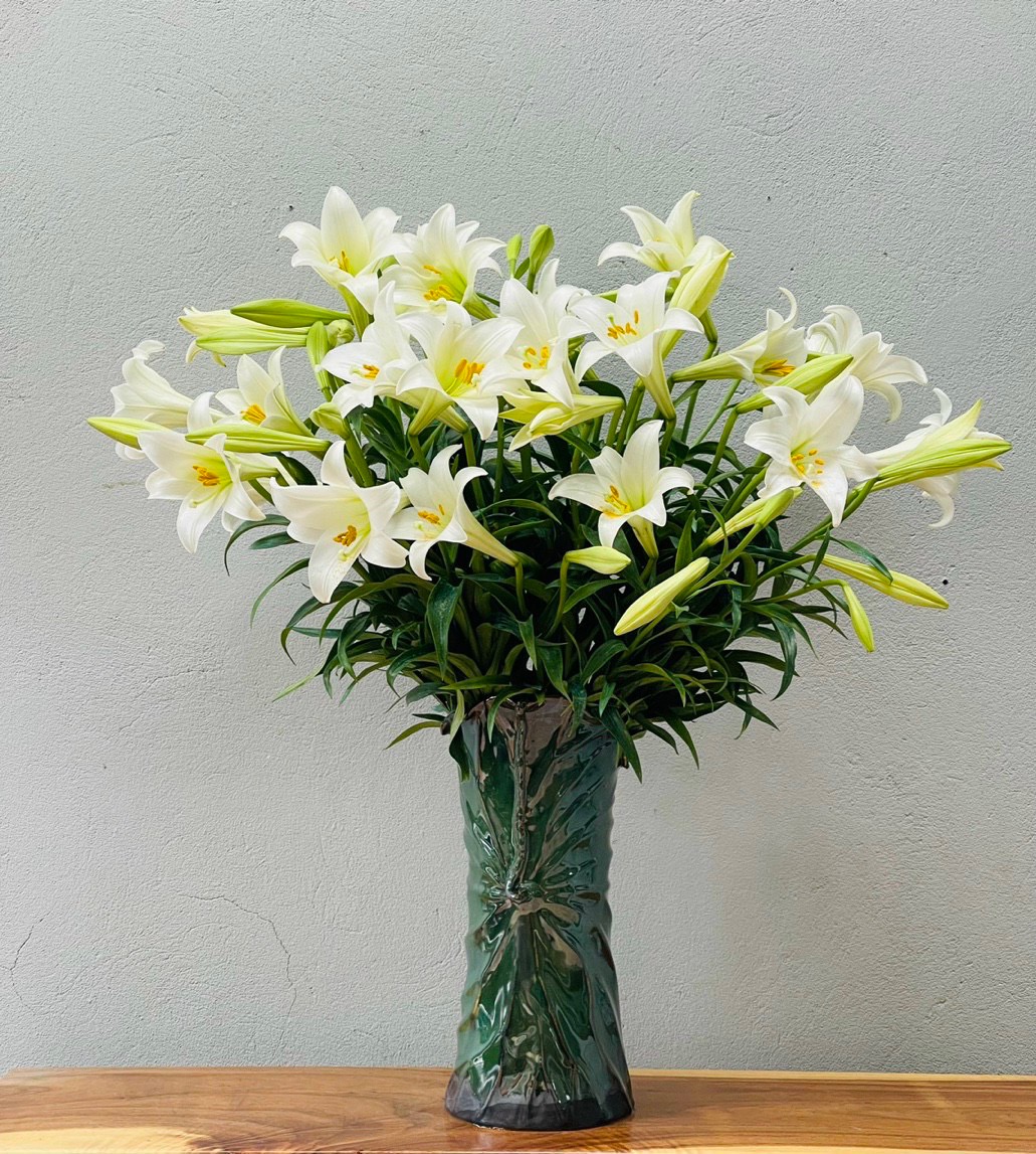 Lọ hoa lá sen đứng gốm sứ Bát Tràng cao cấp cao 35cm