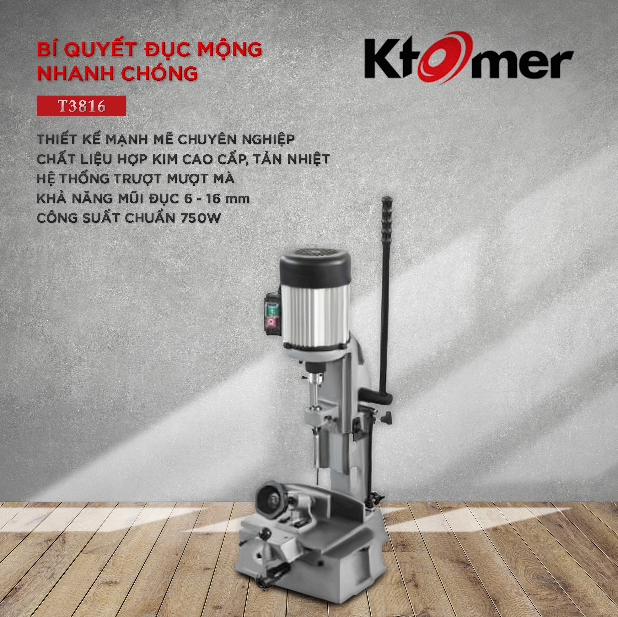 Máy đục mộng gỗ Ktomer T3816_Chính Hãng