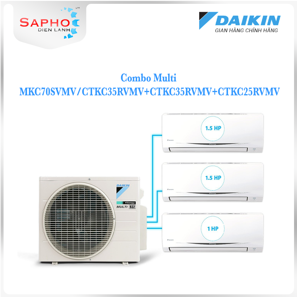 [Free Lắp HCM] Hệ Thống Máy lạnh Multi S Daikin Inverter Combo MKC70SVMV/CTKC35RVMV+CTKC35RVMV+CTKC25RVMV Treo Tường 1 Chiều Lạnh Hàng Chính Hãng