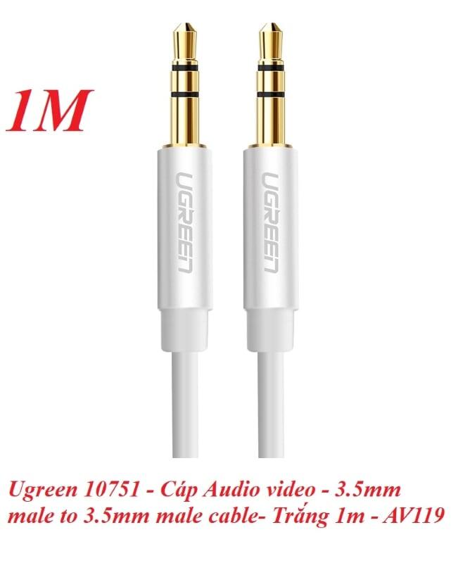 Ugreen UG10751AV119TK 1M màu Trắng Cáp âm thanh 2 đầu 3.5mm dương dây tròn TPE cao cấp - HÀNG CHÍNH HÃNG