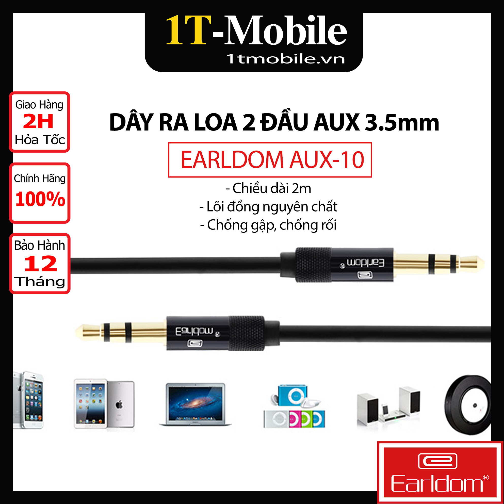 Dây Ra Loa 2 đầu 3.5 Earldom AUX - 10 - Hàng Chính Hãng