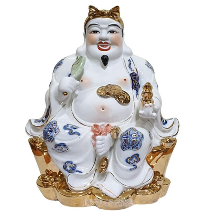 Cặp tượng thần tài ông địa sứ trắng xanh 10 inch - M2.2