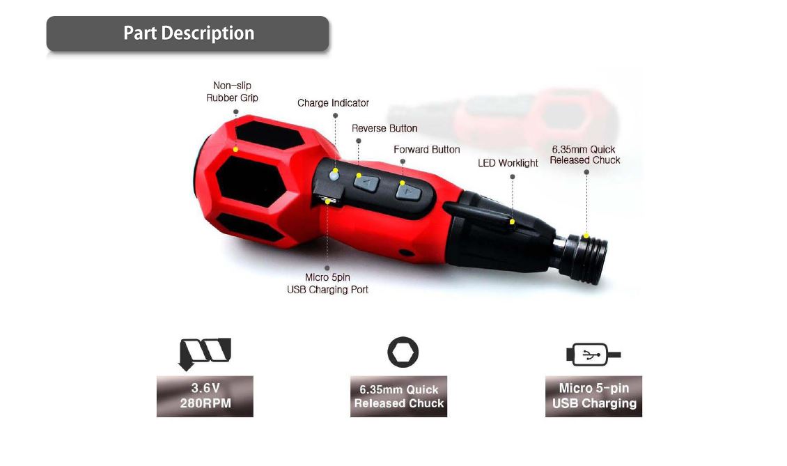 Dụng cụ khoan, vặn vít cầm tay có sạc USB