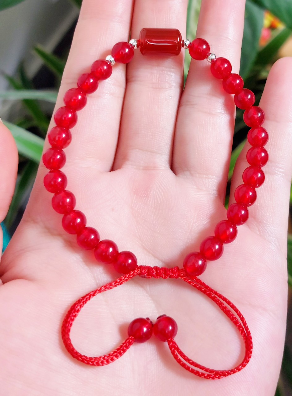 Vòng tay đá thạch anh đỏ thiên nhiên mix lu thống may mắn cho Nữ công sở làm trang sức