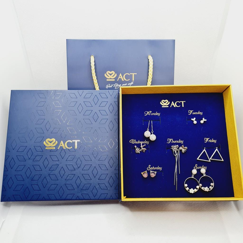 Set bông tai, khuyên tai bạc cao cấp cho 7 ngày -quà tặng bạn nữ, quà tặng vợ, quà tặng valentine, quà tặng 8/3