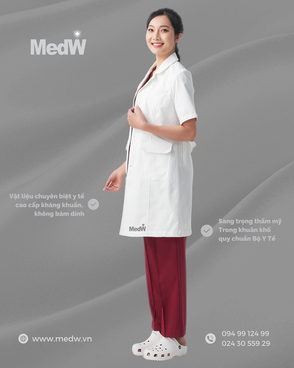 MedW Ceres Lab Coat (Nữ Tay Ngắn) Áo Blouses Bác Sĩ  Trang Phục Y Tế Bác Sĩ, Điều Dưỡng Thiết Kế Pháp Cách Tân Trang Trọng Thẩm Mỹ, Vật Liệu Y Tế Cotton Nhật Nhập Khẩu Chuyên Biệt Không Bám Dính, Xếp Ly Giữ Dáng