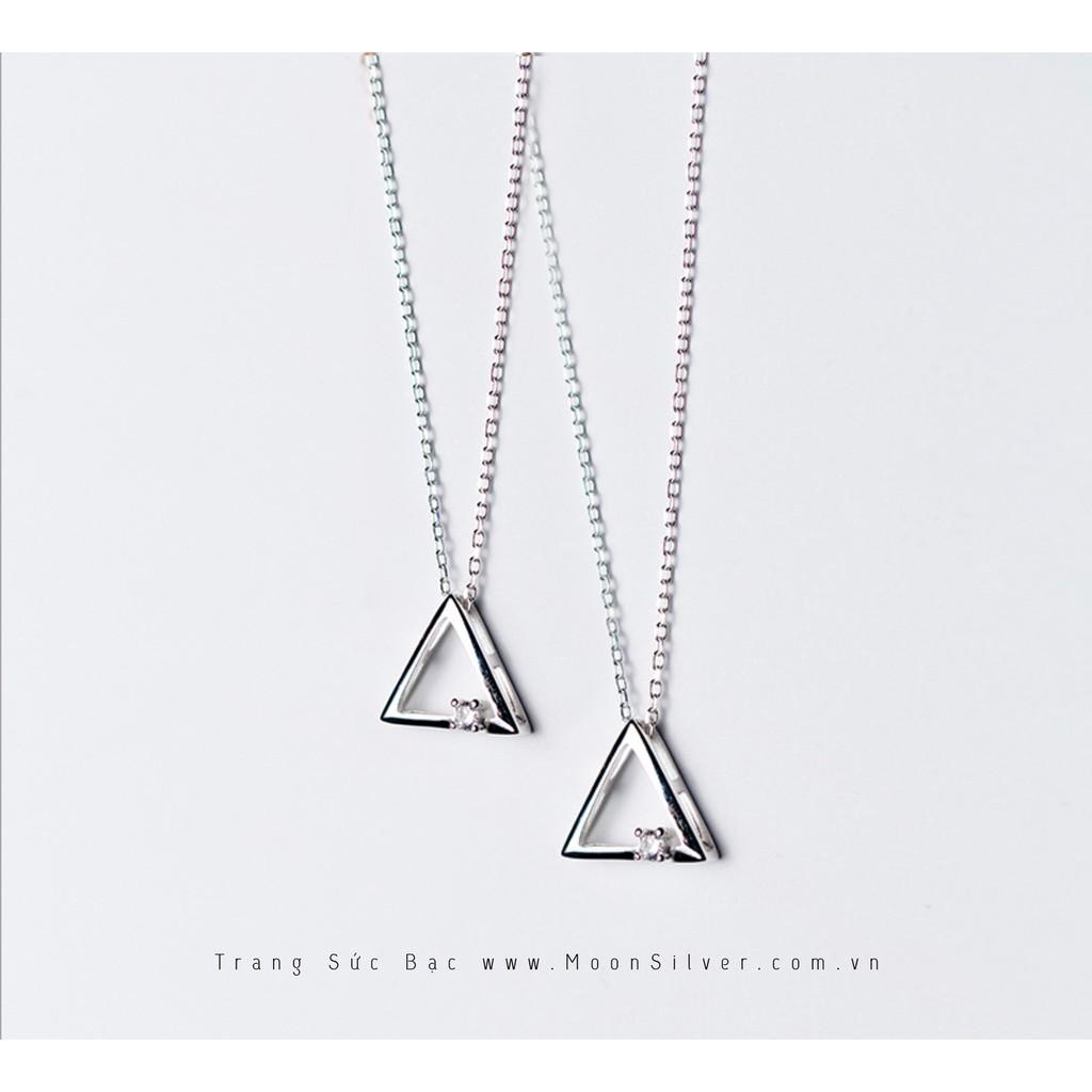 Dây chuyền bạc moonsilver, vòng cổ bạc nữ hình tam giác đính đá khối hình học